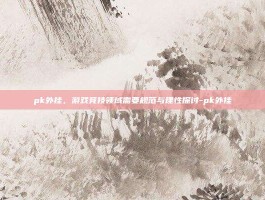 pk外挂，游戏竞技领域需要规范与理性探讨-pk外挂