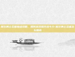 摩尔勇士忍者加点攻略，如何高效提升战斗力-摩尔勇士忍者怎么加点