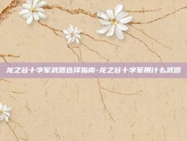 龙之谷十字军武器选择指南-龙之谷十字军用什么武器
