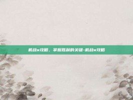 机战w攻略，掌握胜利的关键-机战w攻略