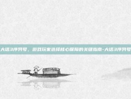 大话3序列号，游戏玩家选择核心保障的关键指南-大话3序列号