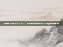 掌握CSGO命令行技巧，高效游戏策略与技巧-csgo命令bot