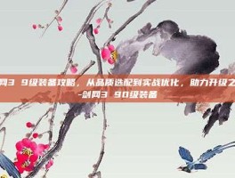 剑网3 9级装备攻略，从品质选配到实战优化，助力升级之路-剑网3 90级装备