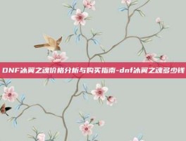 DNF冰翼之魂价格分析与购买指南-dnf冰翼之魂多少钱