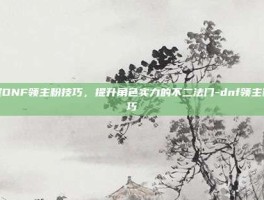掌握DNF领主粉技巧，提升角色实力的不二法门-dnf领主粉技巧