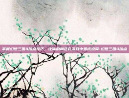 掌握幻想三国4加点技巧，让你的角色在游戏中如虎添翼-幻想三国4加点