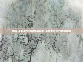 DNF圣骑士纯辅助加点攻略-dnf圣骑士纯辅助加点