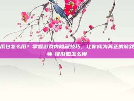 傻瓜包怎么用？掌握游戏内隐藏技巧，让你成为真正的游戏大师-傻瓜包怎么用