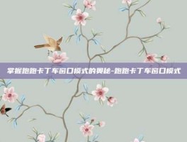 掌握跑跑卡丁车窗口模式的奥秘-跑跑卡丁车窗口模式