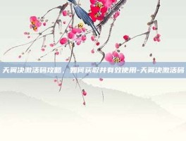 天翼决激活码攻略，如何获取并有效使用-天翼决激活码