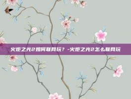 火炬之光2如何联网玩？-火炬之光2怎么联网玩