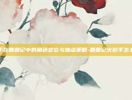 火枪手在鹿鼎记中的角色定位与加点策略-鹿鼎记火枪手怎么加点