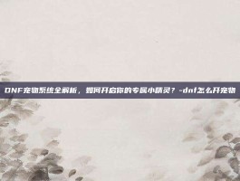 DNF宠物系统全解析，如何开启你的专属小精灵？-dnf怎么开宠物