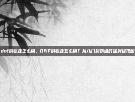 dnf副职业怎么用，DNF副职业怎么用？从入门到精通的保姆级攻略