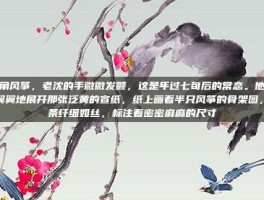 天角风筝，老沈的手微微发颤，这是年过七旬后的常态。他小心翼翼地展开那张泛黄的宣纸，纸上画着半只风筝的骨架图，线条纤细如丝，标注着密密麻麻的尺寸
