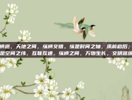 纵横道，天地之间，纵横交错。纵是时间之轴，承前启后；横是空间之纬，互联互通。纵横之间，万物生长，文明延绵