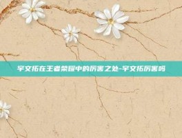 宇文拓在王者荣耀中的厉害之处-宇文拓厉害吗