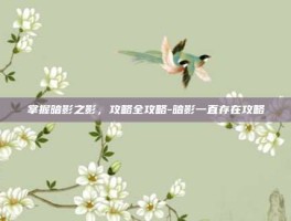 掌握暗影之影，攻略全攻略-暗影一直存在攻略