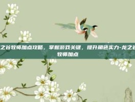 龙之谷牧师加点攻略，掌握游戏关键，提升角色实力-龙之谷 牧师加点