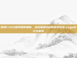 探索CSGO服务器的奥秘，选择最适合你的游戏环境-csgo玩什么服好