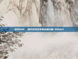 双开DNF，提升游戏效率的终极攻略-双开dnf