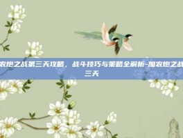加农炮之战第三天攻略，战斗技巧与策略全解析-加农炮之战第三天