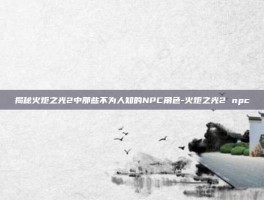 揭秘火炬之光2中那些不为人知的NPC角色-火炬之光2 npc
