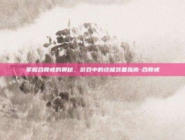 掌握合骨戒的奥秘，游戏中的终极装备指南-合骨戒