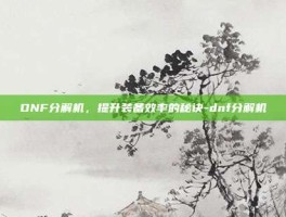 DNF分解机，提升装备效率的秘诀-dnf分解机