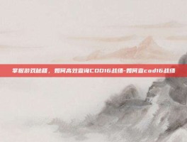 掌握游戏秘籍，如何高效查询COD16战绩-如何查cod16战绩