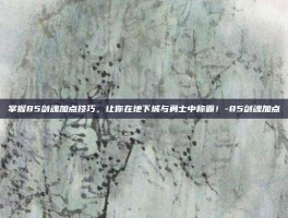 掌握85剑魂加点技巧，让你在地下城与勇士中称霸！-85剑魂加点