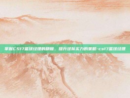 掌握CS17篮球经理的精髓，提升球队实力的策略-cs17篮球经理