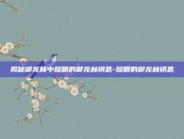 揭秘御龙林中耀眼的御龙林钥匙-耀眼的御龙林钥匙
