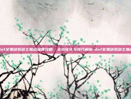 dnf女鬼剑驭剑士加点深度攻略，实战优化与技巧解析-dnf女鬼剑驭剑士加点