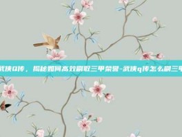 武侠Q传，揭秘如何高效刷取三甲荣誉-武侠q传怎么刷三甲
