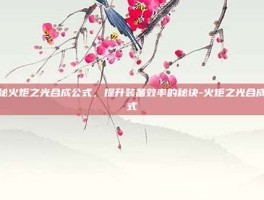 揭秘火炬之光合成公式，提升装备效率的秘诀-火炬之光合成公式