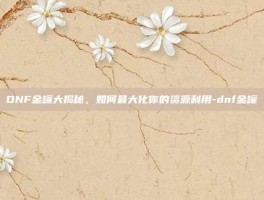 DNF金罐大揭秘，如何最大化你的资源利用-dnf金罐
