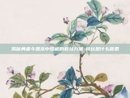揭秘勇者斗恶龙中隐藏的毅丝力量-毅丝是什么意思