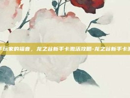 新手玩家的福音，龙之谷新手卡激活攻略-龙之谷新手卡激活