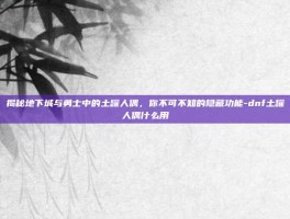 揭秘地下城与勇士中的土罐人偶，你不可不知的隐藏功能-dnf土罐人偶什么用