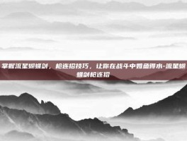 掌握流星蝴蝶剑，枪连招技巧，让你在战斗中如鱼得水-流星蝴蝶剑枪连招