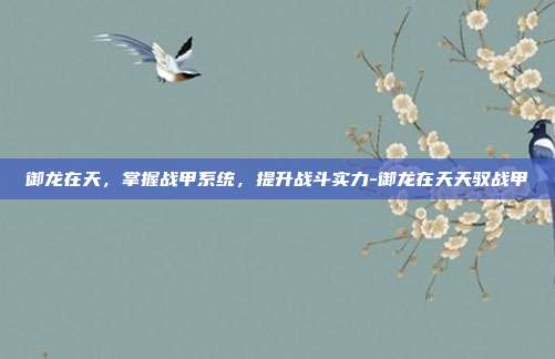 御龙在天,掌握战甲系统,提升战斗实力-御龙在天天驭战甲