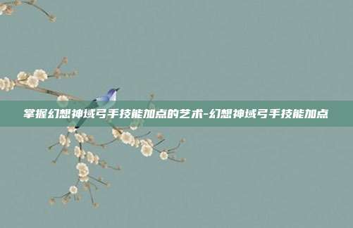 掌握幻想神域弓手技能加点的艺术-幻想神域弓手技能加点