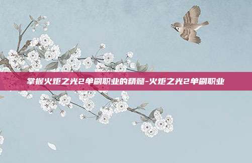 掌握火炬之光2单刷职业的精髓-火炬之光2单刷职业