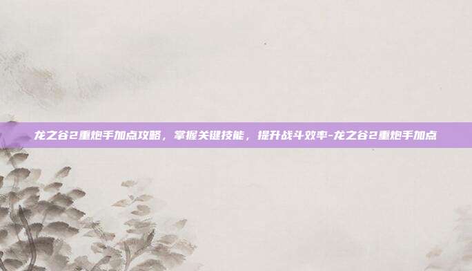 龙之谷2重炮手加点攻略,掌握关键技能,提升战斗效率-龙之谷2重炮手加点