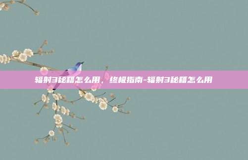 辐射3秘籍怎么用,终极指南-辐射3秘籍怎么用