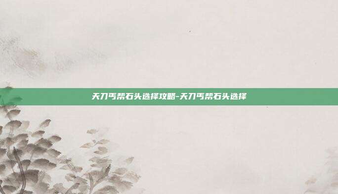 天刀丐帮石头选择攻略-天刀丐帮石头选择
