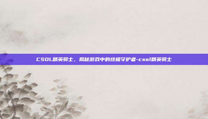 CSOL精英骑士,揭秘游戏中的终极守护者-csol精英骑士