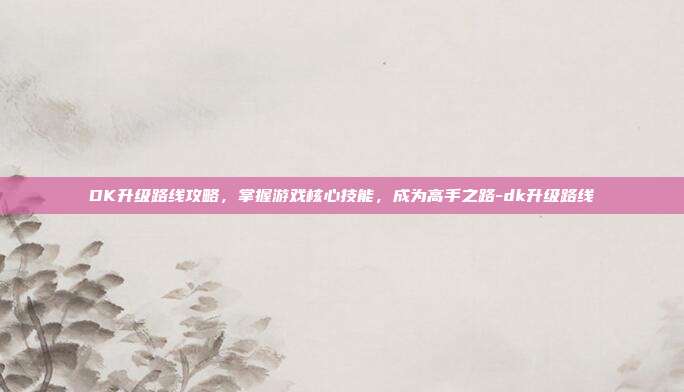 DK升级路线攻略,掌握游戏核心技能,成为高手之路-dk升级路线