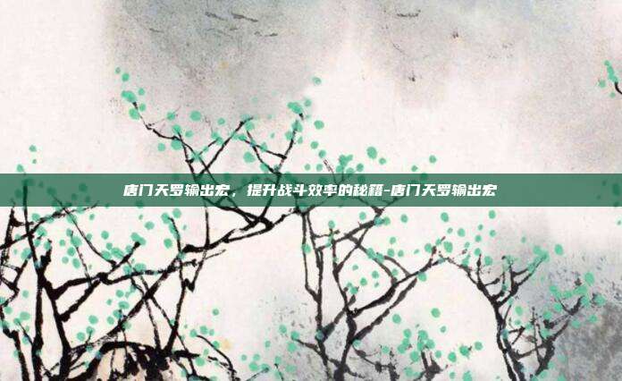 唐门天罗输出宏,提升战斗效率的秘籍-唐门天罗输出宏